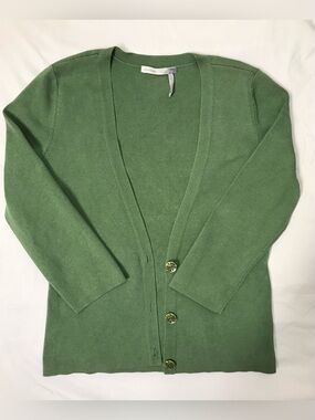 Classiques Entier Green Silk Blend V-Neck Cardigan Sweater M